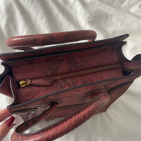 Céline Authentic Celine Burgundy Python Micro Luggage Tote Bag Red - Picture 2 of 6
